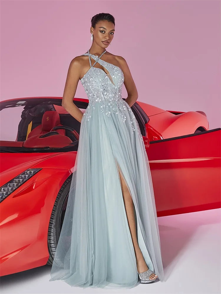 Green Tulle Oblique Shoulder Bridesmaid Dress | Blue Plum - Blue Plum