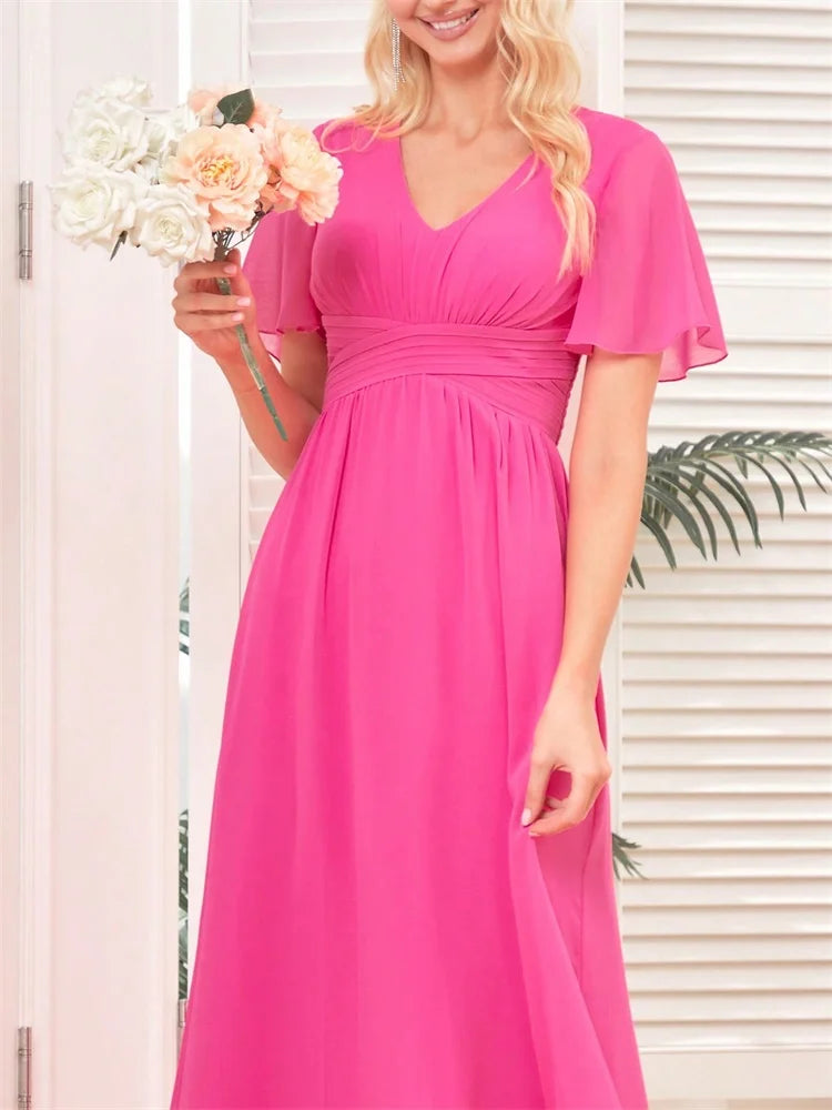 Blueplum Chiffon Pink Evening Dress - Elegant, Floor Length | Blue Plum - Blue Plum