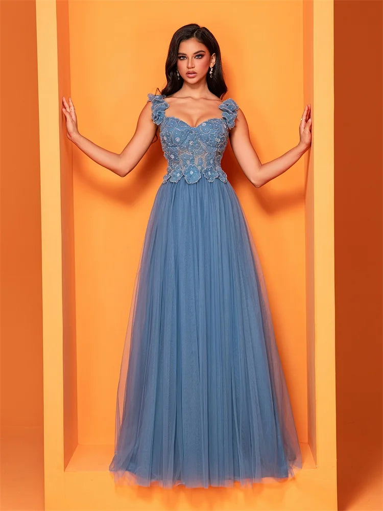 BluePlum Backless Blue Tulle Bridesmaid Dress - Luxury Gown | Blue Plum - Blue Plum