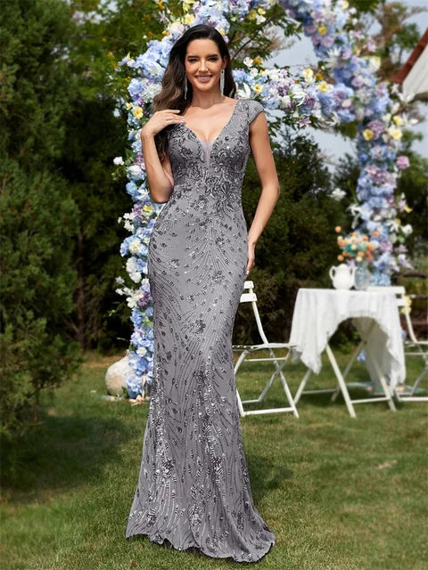 Elegant Green Sequin Mermaid Evening Dress | Blue Plum - Blue Plum