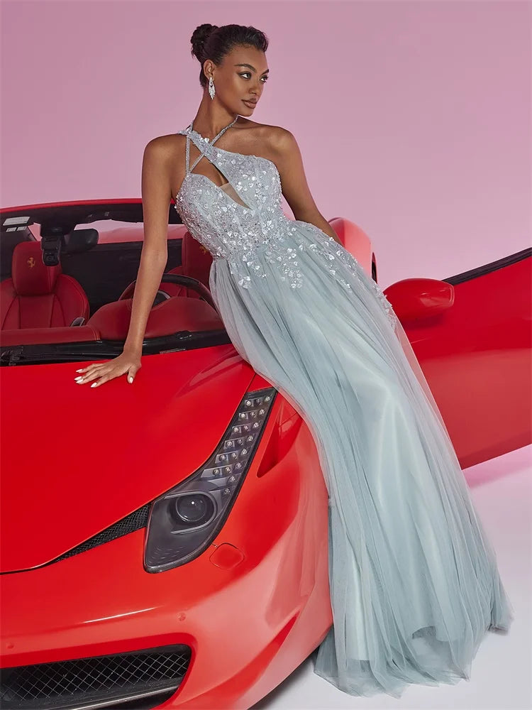 Green Tulle Oblique Shoulder Bridesmaid Dress | Blue Plum - Blue Plum