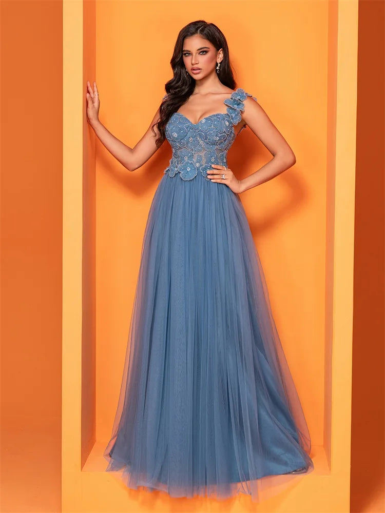 BluePlum Backless Blue Tulle Bridesmaid Dress - Luxury Gown | Blue Plum - Blue Plum