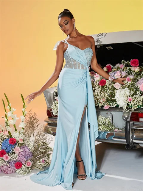 Luxurious Blueplum Oblique Shoulder Evening Gown 2025 | Blue Plum - Blue Plum