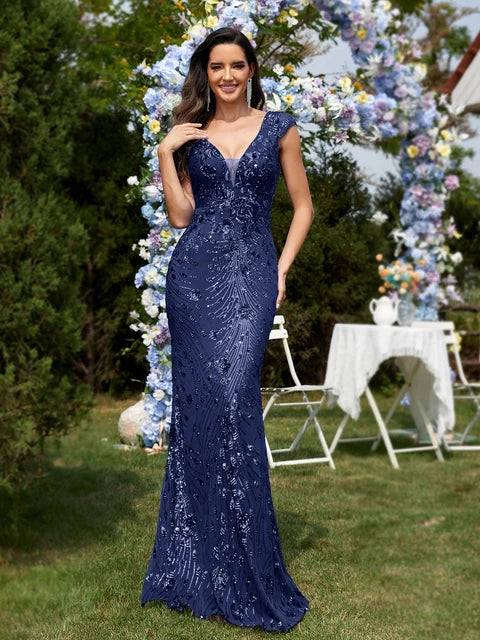 Elegant Green Sequin Mermaid Evening Dress | Blue Plum - Blue Plum