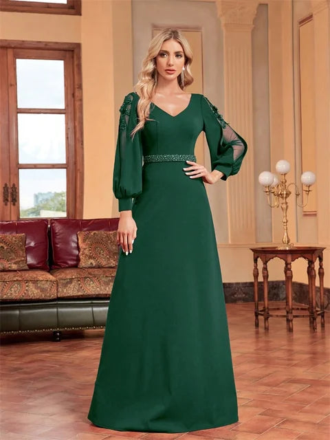 Bellissima Green V-Neck Evening Dress | Blue Plum - Blue Plum