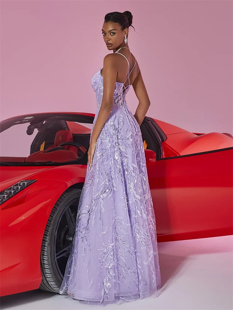 Sequin Purple Formal Evening Dress with Luxury Suspenders | Blue Plum - Blue Plum