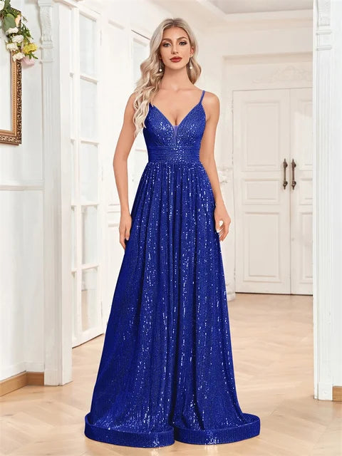 BLUEPLUM Sequins Backless Blue Evening Dress 2025 | Blue Plum - Blue Plum