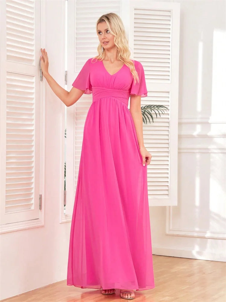 Blueplum Chiffon Pink Evening Dress - Elegant, Floor Length | Blue Plum - Blue Plum