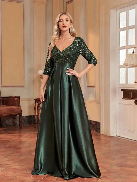 Elegant Sequins Green Evening Dress for Women | Blue Plum - Blue Plum