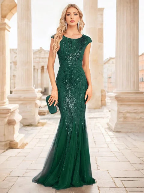 BLUEPLUM Luxury Green Mermaid Sequin Maxi Evening Dress | Blue Plum - Blue Plum