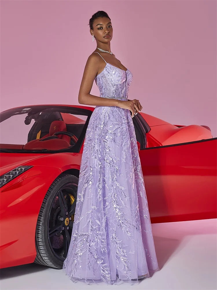 Sequin Purple Formal Evening Dress with Luxury Suspenders | Blue Plum - Blue Plum