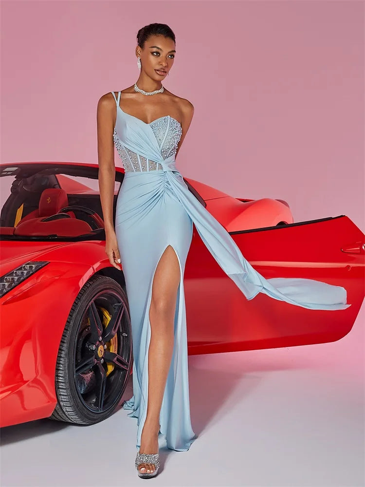 Luxurious Blueplum Oblique Shoulder Evening Gown 2025 | Blue Plum - Blue Plum