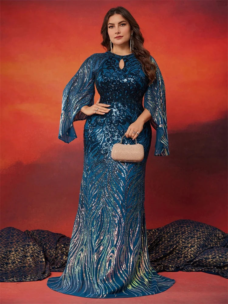 BluePlum Sequin Long Sleeve Plus Size Evening Dress | Blue Plum - Blue Plum