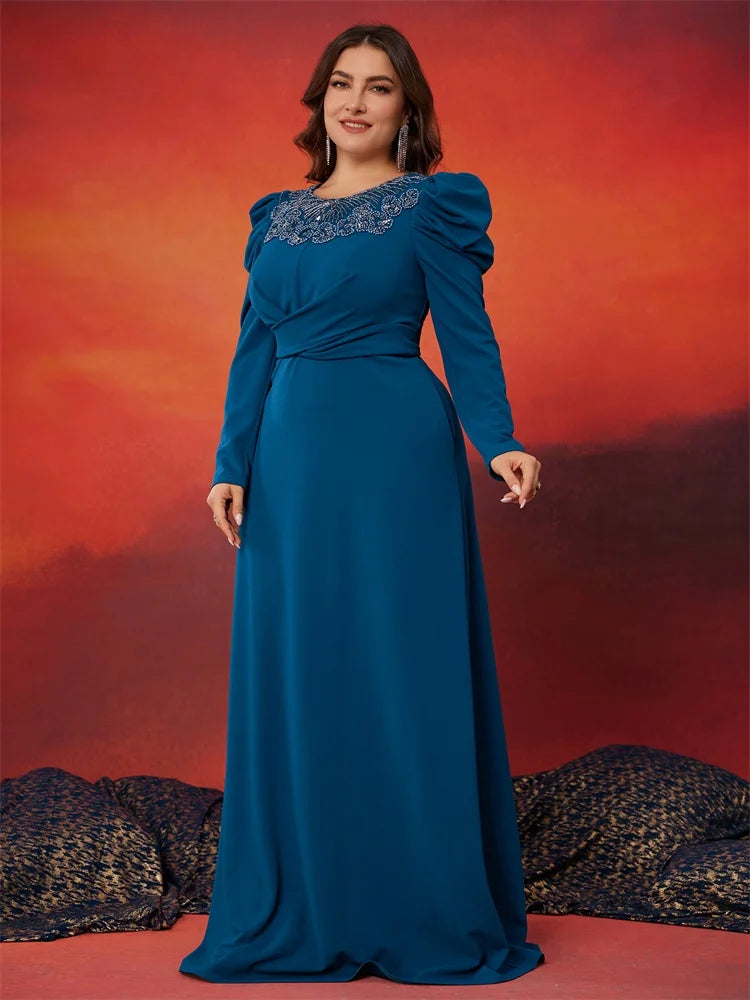 BluePlum Elegant Applique Long Sleeve Evening Dress - Plus Size | Blue Plum - Blue Plum