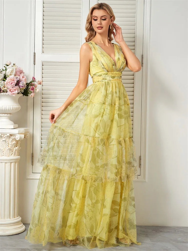 BLUEPLUM V-neck Chiffon Evening Dress | Blue Plum - Blue Plum