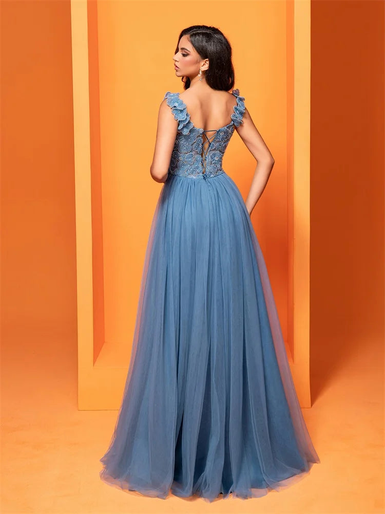 BluePlum Backless Blue Tulle Bridesmaid Dress - Luxury Gown | Blue Plum - Blue Plum