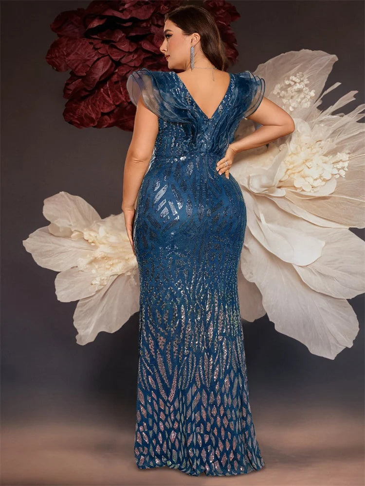 BluePlum Plus Size Elegant Green Evening Dress For Women Luxury Long Mermaid Formal Sequins Prom Wedding Party Cocktail Gowns | Blue Plum - Blue Plum