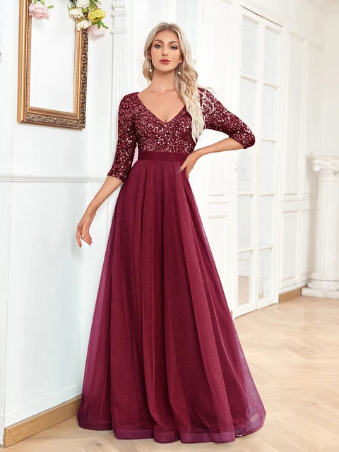 Sequin Blue Formal Evening Dress - Elegant Luxury Gown | Blue Plum - Blue Plum