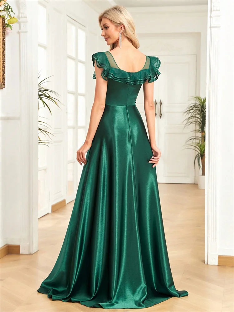 Luxury Green Satin Evening Dress - Sleeveless Deep V-Neck Maxi Gown | Blue Plum - Blue Plum
