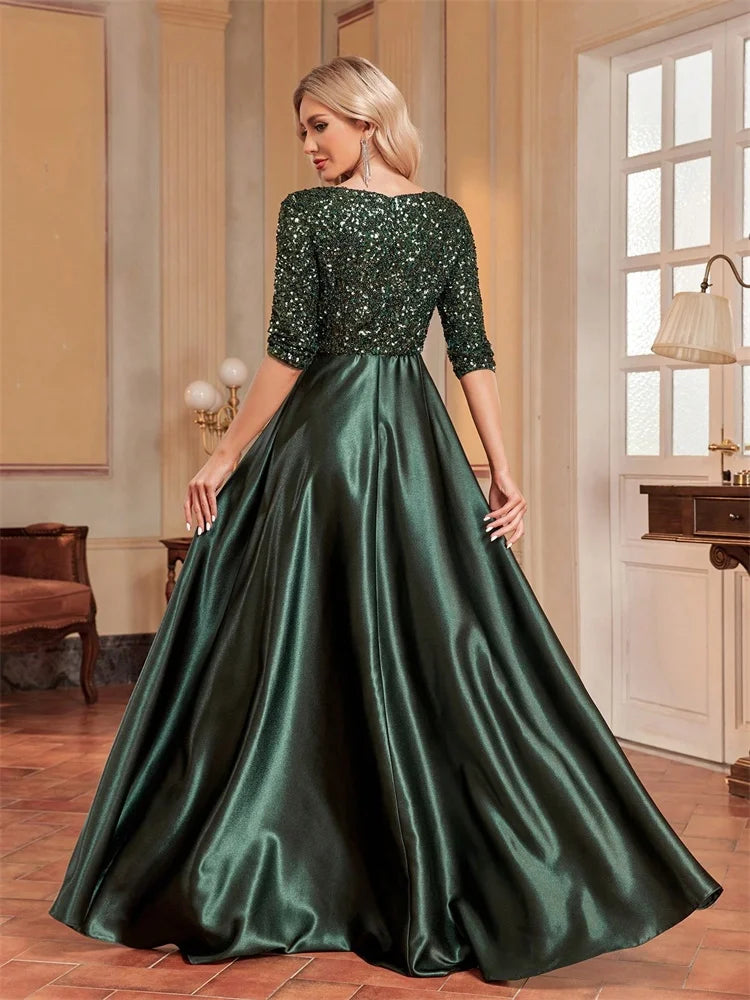 Elegant Sequins Green Evening Dress for Women | Blue Plum - Blue Plum