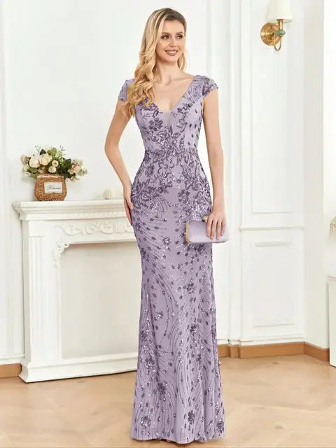 Elegant Green Sequin Mermaid Evening Dress | Blue Plum - Blue Plum