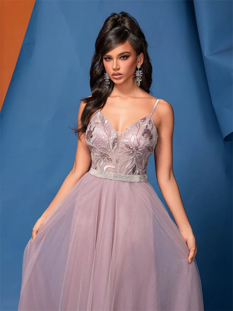 Midnight Blue Sequin V-Neck Evening Gown | Blue Plum - Blue Plum