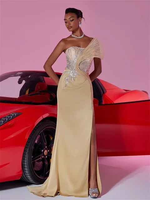 BLUEPLUM Gold Sequin Tube Top Evening Gown | Blue Plum - Blue Plum