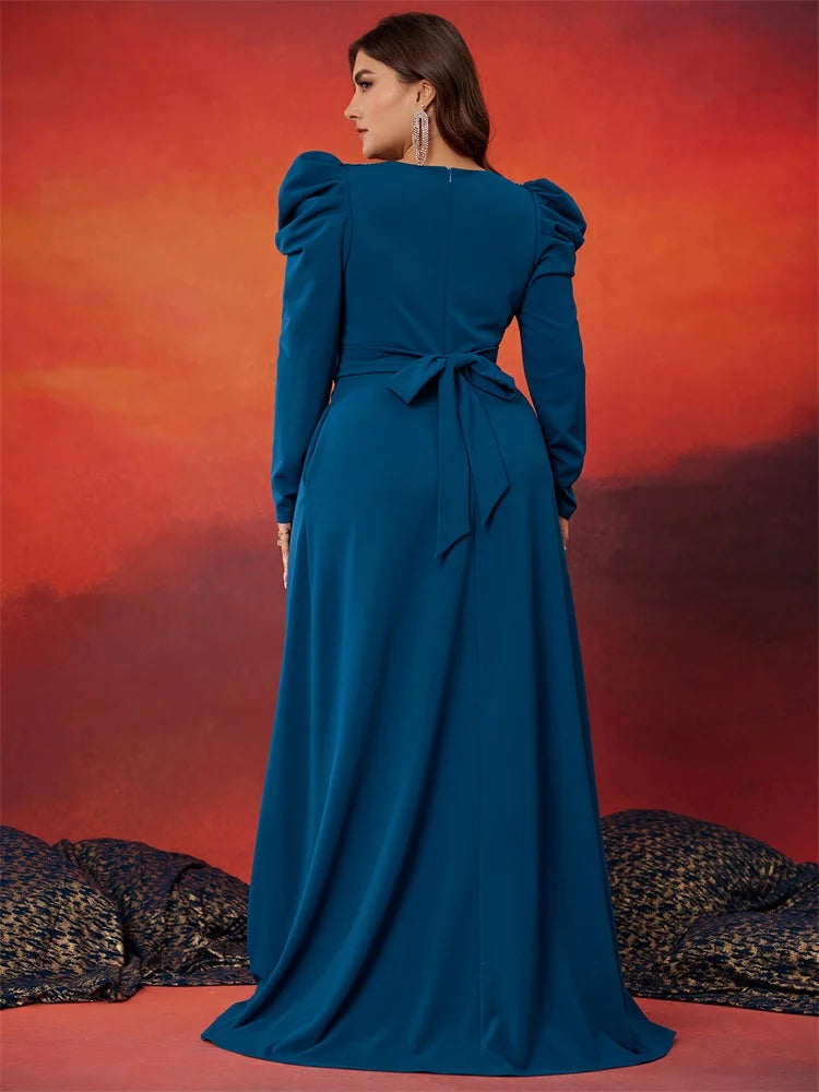 BluePlum Elegant Applique Long Sleeve Evening Dress - Plus Size | Blue Plum - Blue Plum
