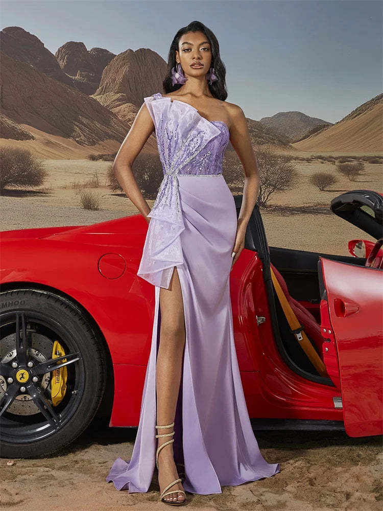 BluePlum Elegant Satin Split Evening Gown | Blue Plum - Blue Plum