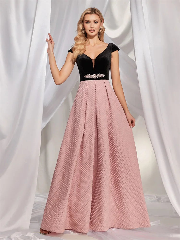 BluePlumB Plus Size Elegant V-back Formal Evening Dress For Women Luxury 2024 V-neck Party Dress Prom Long Pink Cocktail Gowns | Blue Plum - Blue Plum