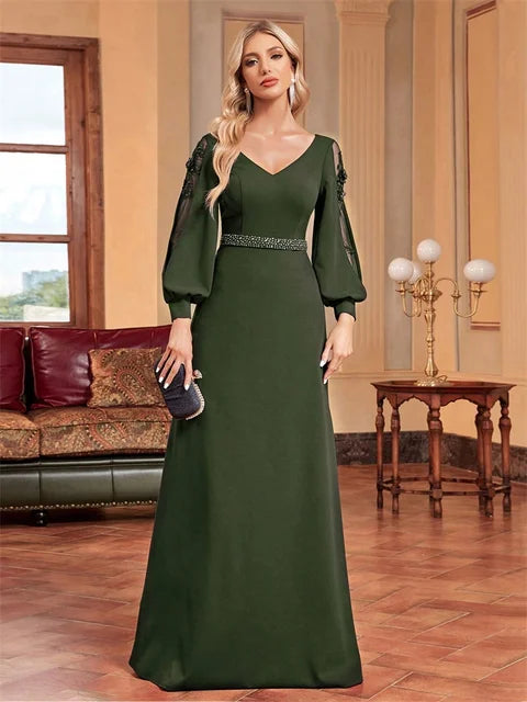 Bellissima Green V-Neck Evening Dress | Blue Plum - Blue Plum