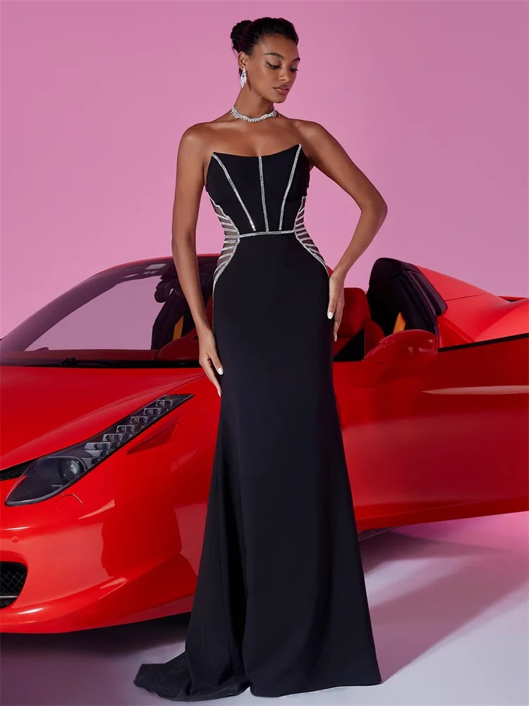BLUEPLUM Luxury Diamond-Patch Evening Gown | Blue Plum - Blue Plum