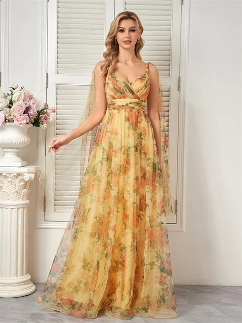 Yellow V-Neck Evening Dress - BLUEPLUM Luxury | Blue Plum - Blue Plum