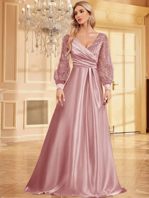 BLUEPLUM Gold Sequin V-Neck Maxi Evening Dress | Blue Plum - Blue Plum