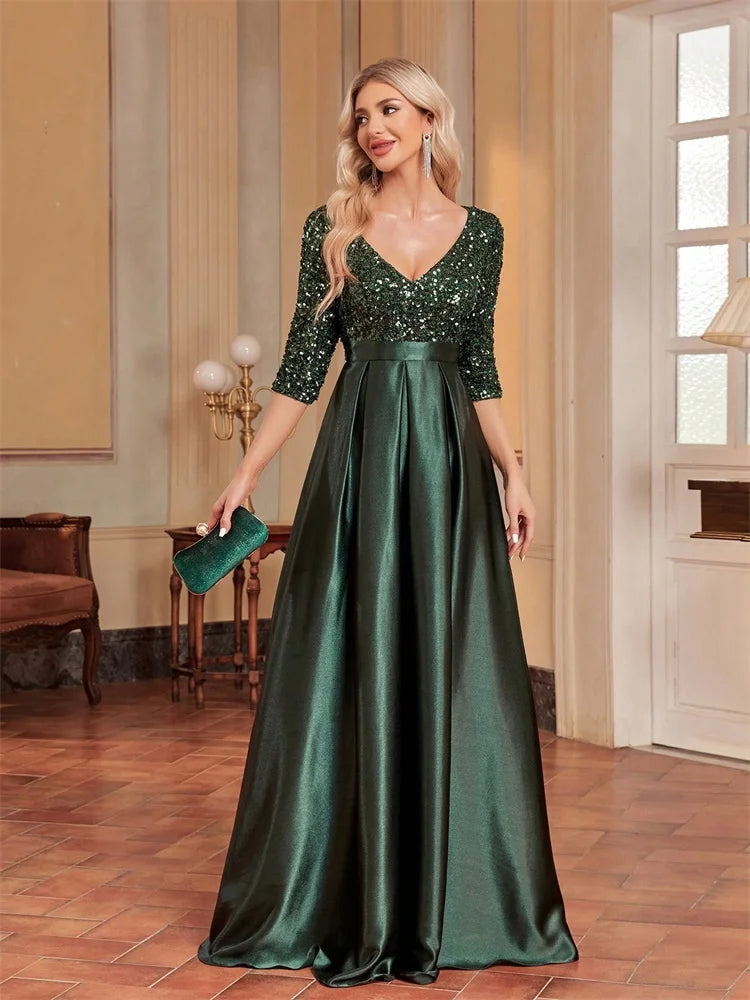 Elegant Sequins Green Evening Dress for Women | Blue Plum - Blue Plum