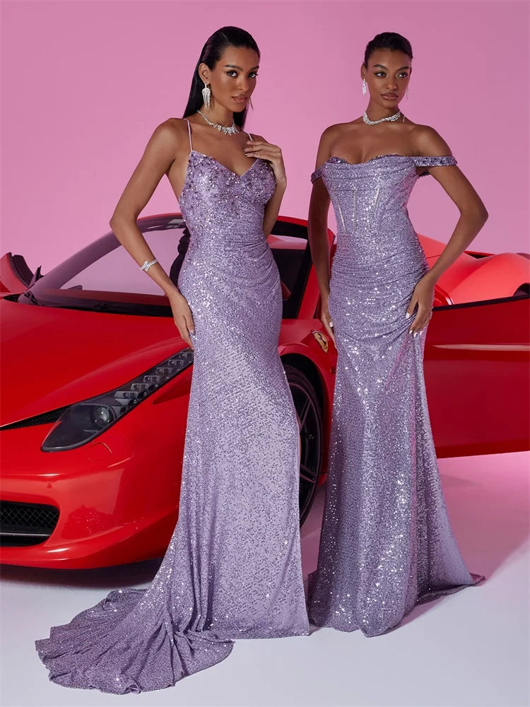 Sequin Purple Evening Dress with Sexy Backless Detail | Blue Plum - Blue Plum