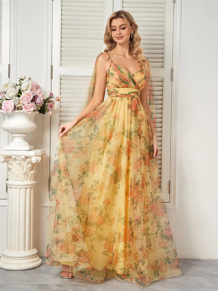 Yellow V-Neck Evening Dress - BLUEPLUM Luxury | Blue Plum - Blue Plum