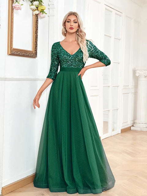 Sequin Blue Formal Evening Dress - Elegant Luxury Gown | Blue Plum - Blue Plum
