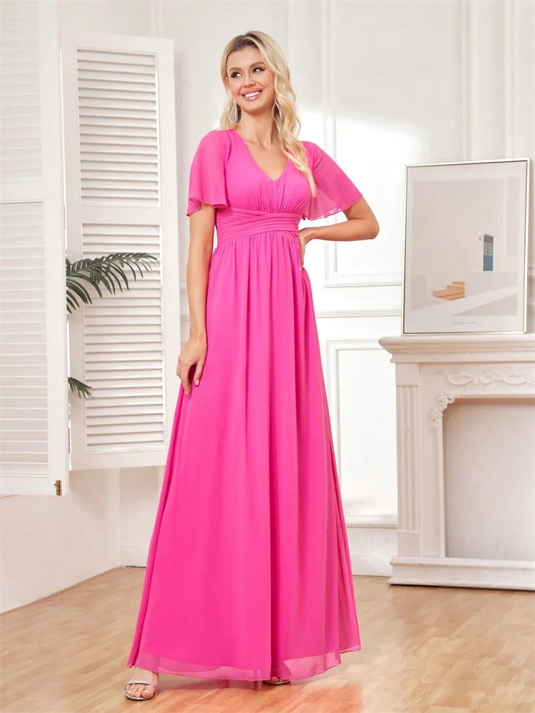 Blueplum Chiffon Pink Evening Dress - Elegant, Floor Length | Blue Plum - Blue Plum