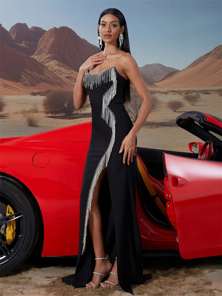Luxury Black Mermaid Evening Dress with Sexy Slit | Blue Plum - Blue Plum