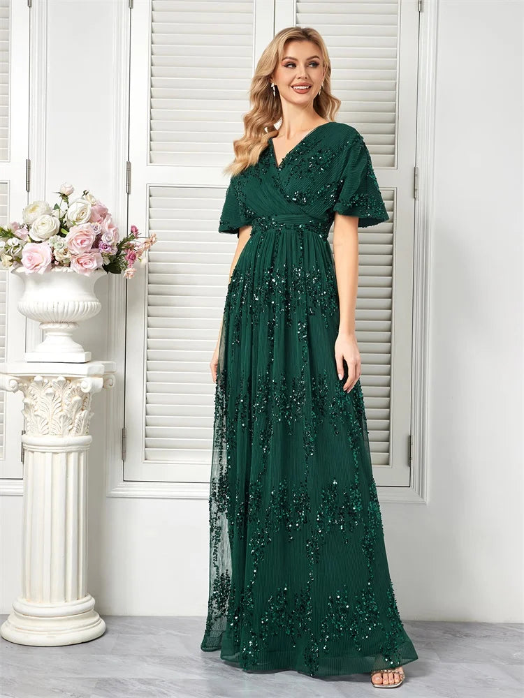 Sparkling Green Short Sleeve Evening Dress | Blue Plum - Blue Plum