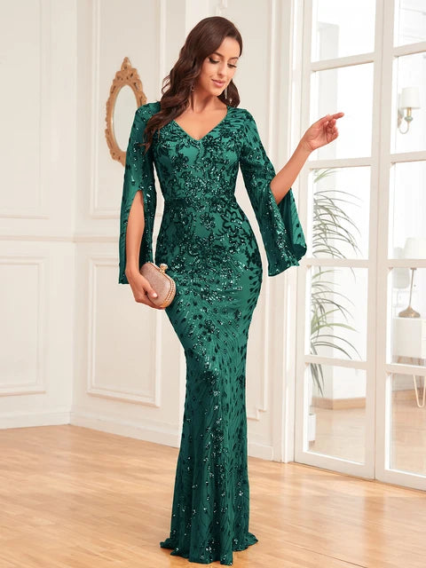 BLUEPLUM Luxury Green Sequin Mermaid Evening Dress | Blue Plum - Blue Plum