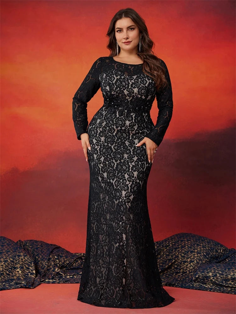 BluePlum Plus Size Elegant Long Sleeves Evening Dresses Women Mermaid Formal Wedding Party Maxi Prom Cocktail Dress Gown | Blue Plum - Blue Plum