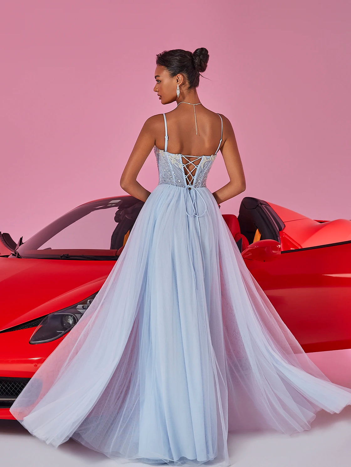 BLUEPLUM Luxury Blue Formal Evening Dress with Suspenders | Blue Plum - Blue Plum