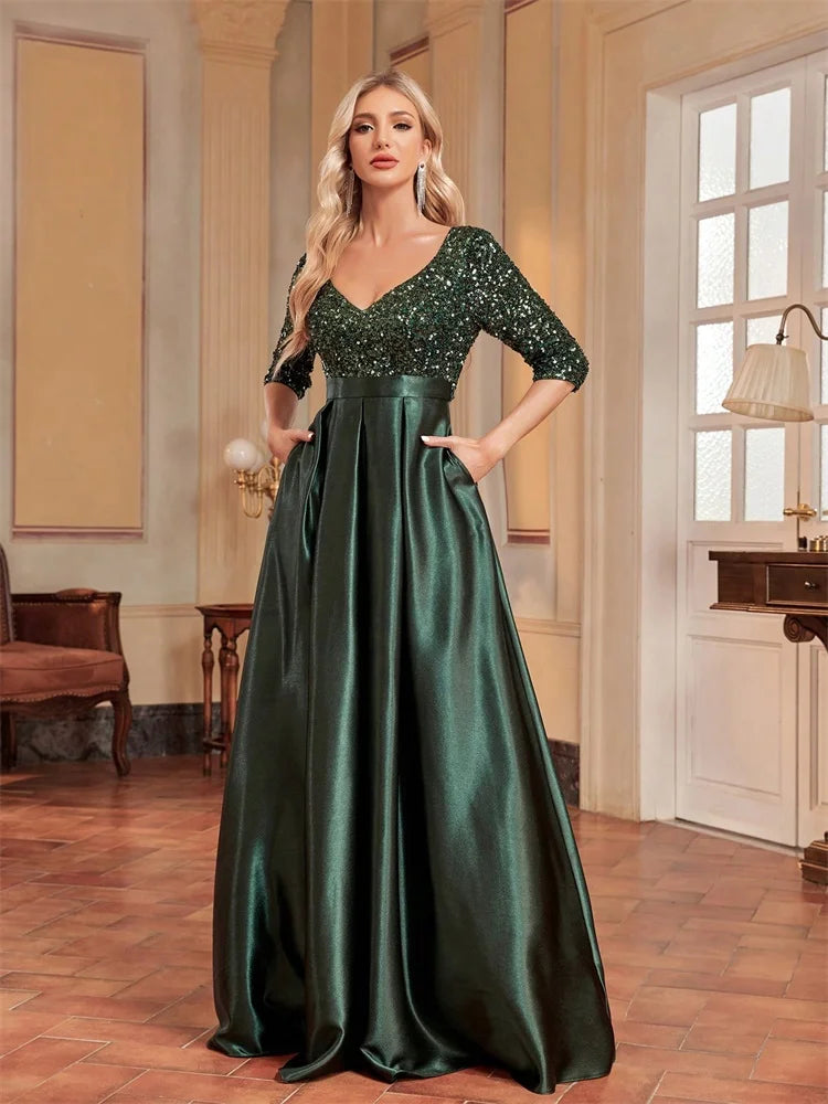 Elegant Sequins Green Evening Dress for Women | Blue Plum - Blue Plum