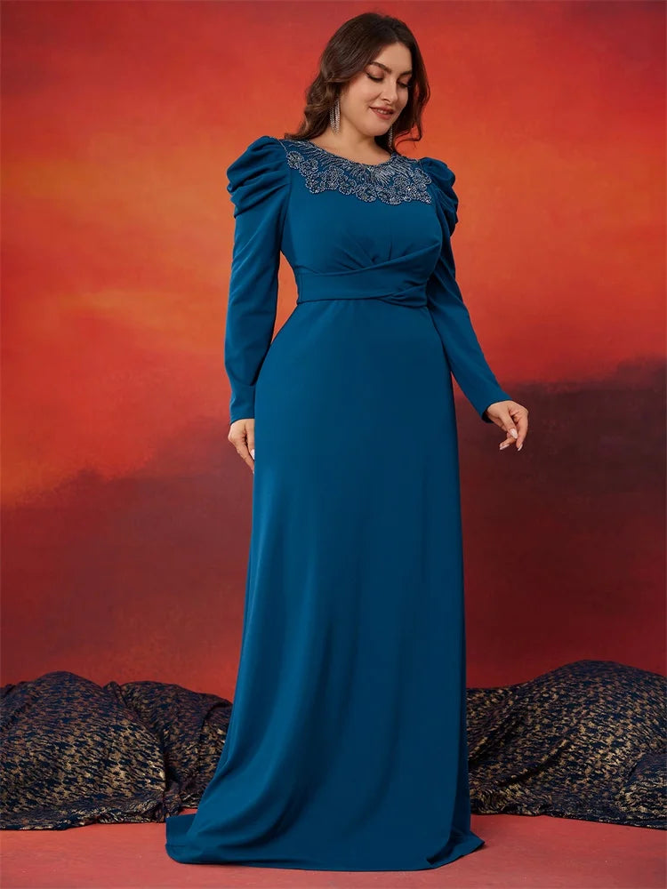 BluePlum Elegant Applique Long Sleeve Evening Dress - Plus Size | Blue Plum - Blue Plum