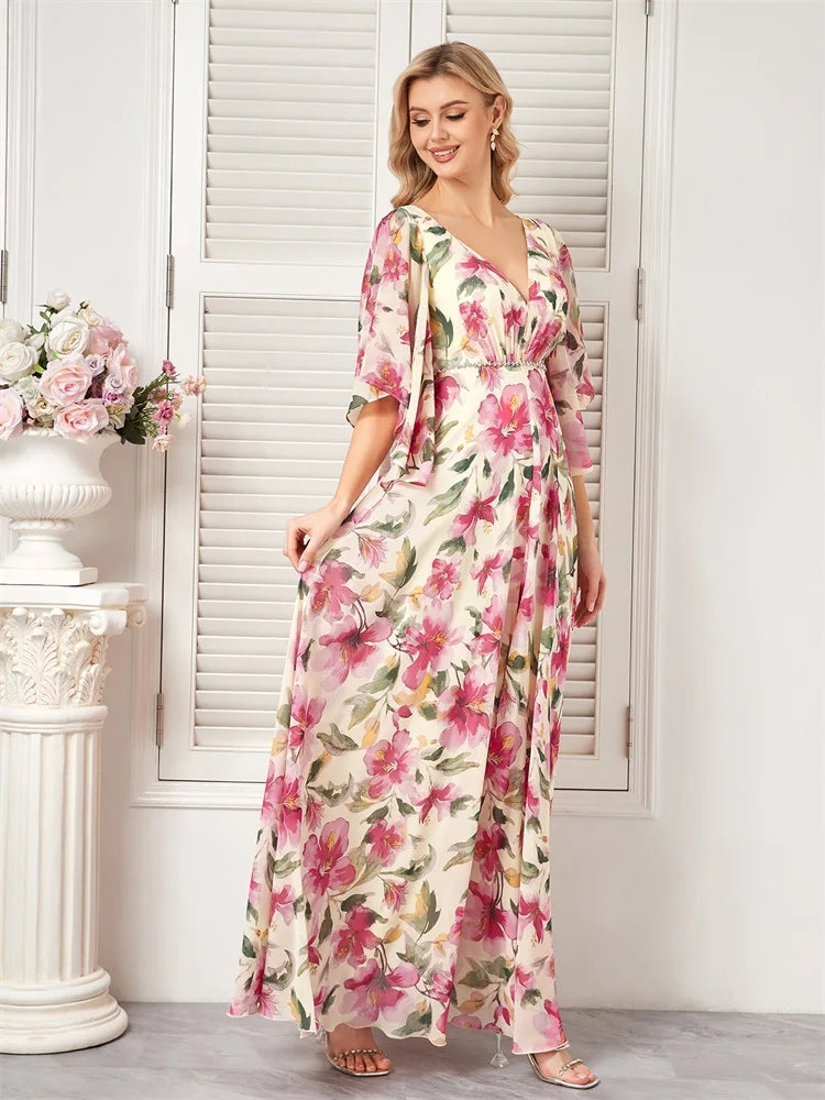 BluePlum Luxury Chiffon Flare Sleeve Chroma Evening Dresses Elegant Fashion Women Dress Formal Wedding Bridesmaid Party Gowns | Blue Plum - Blue Plum