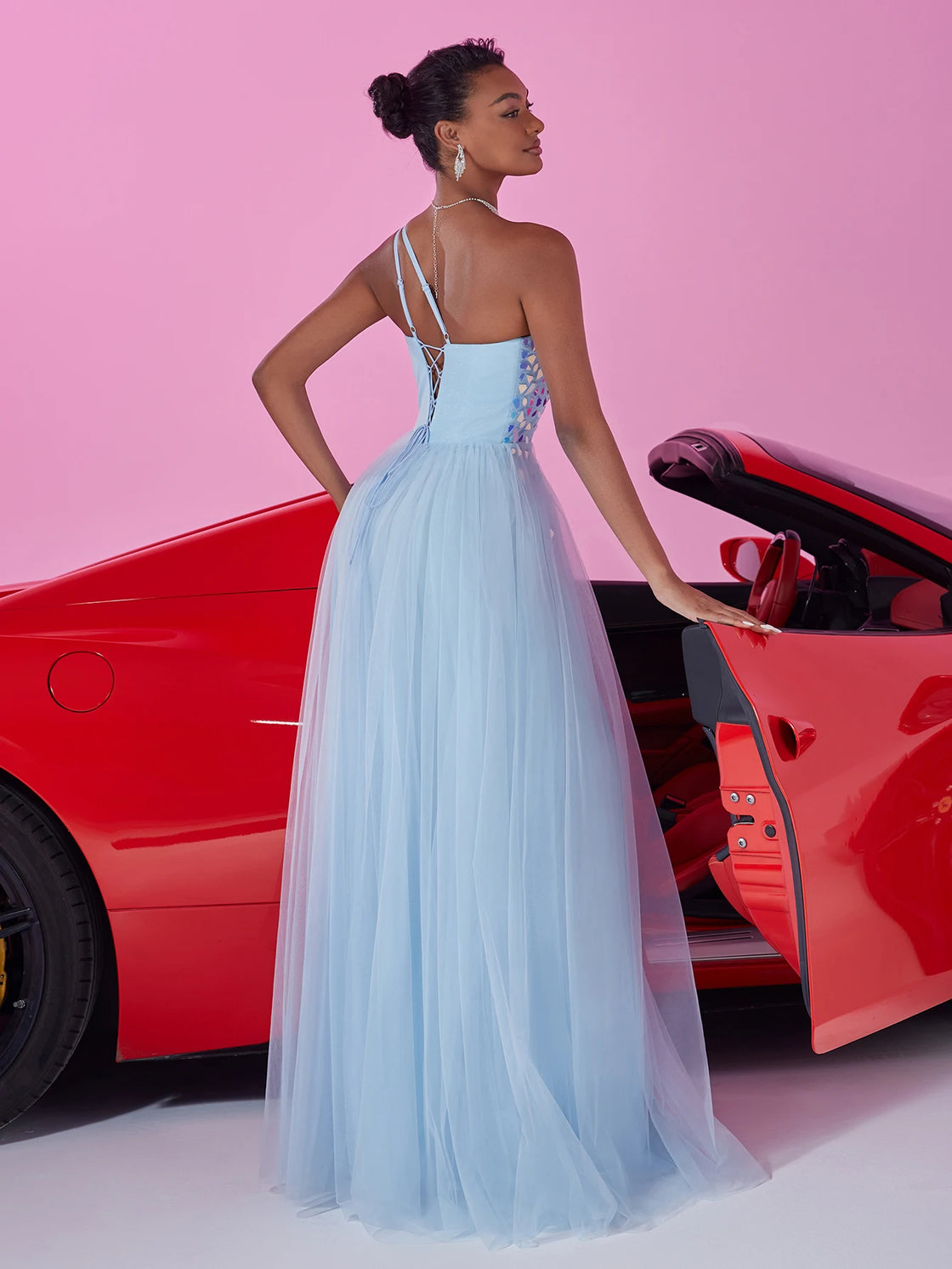 Blue Plum Bow Bridesmaid Dress - Elegant Tulle Luxury Gown | Blue Plum - Blue Plum
