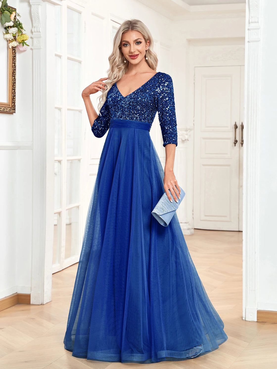 Sequin Blue Formal Evening Dress - Elegant Luxury Gown | Blue Plum - Blue Plum
