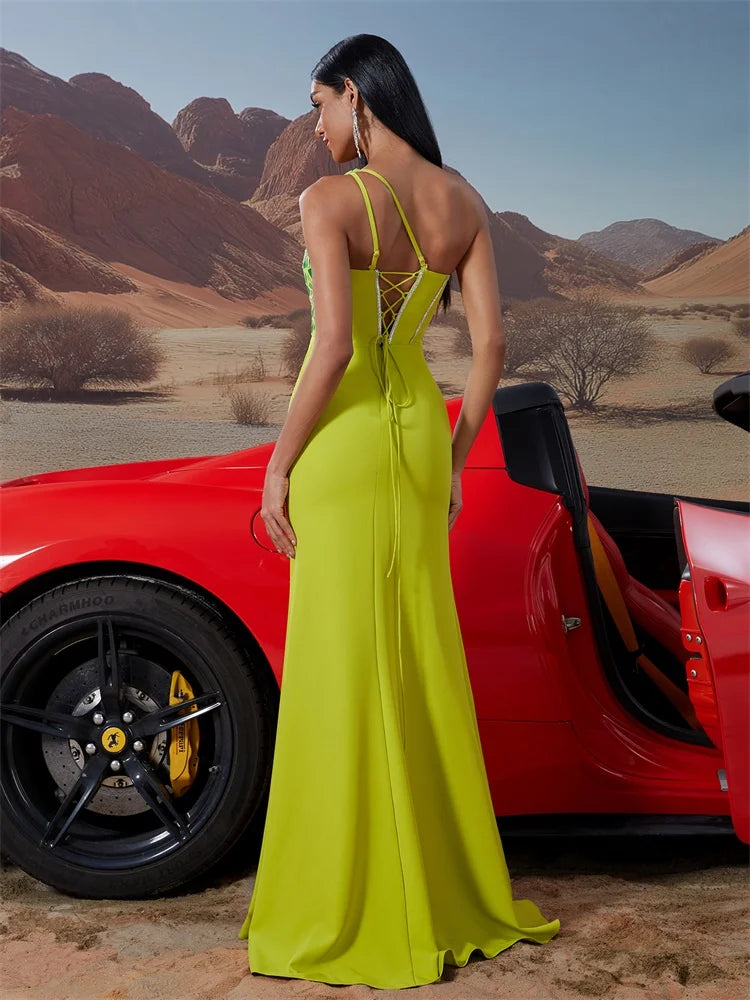 Diamond Patch Yellow Evening Gown - BLUEPLUM Luxury | Blue Plum - Blue Plum